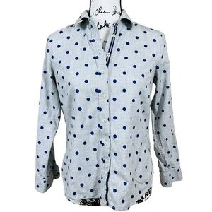 Talbot grey top women blue polka dot long sleeve button up shirt size P Petites